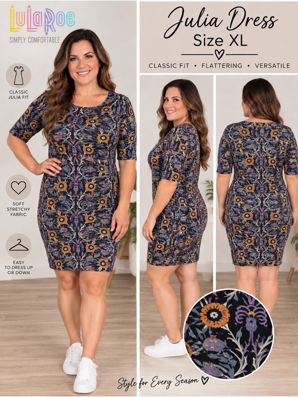 LuLaRoe Julia Dress Size XL Floral Botanical Stretch Pencil Dress